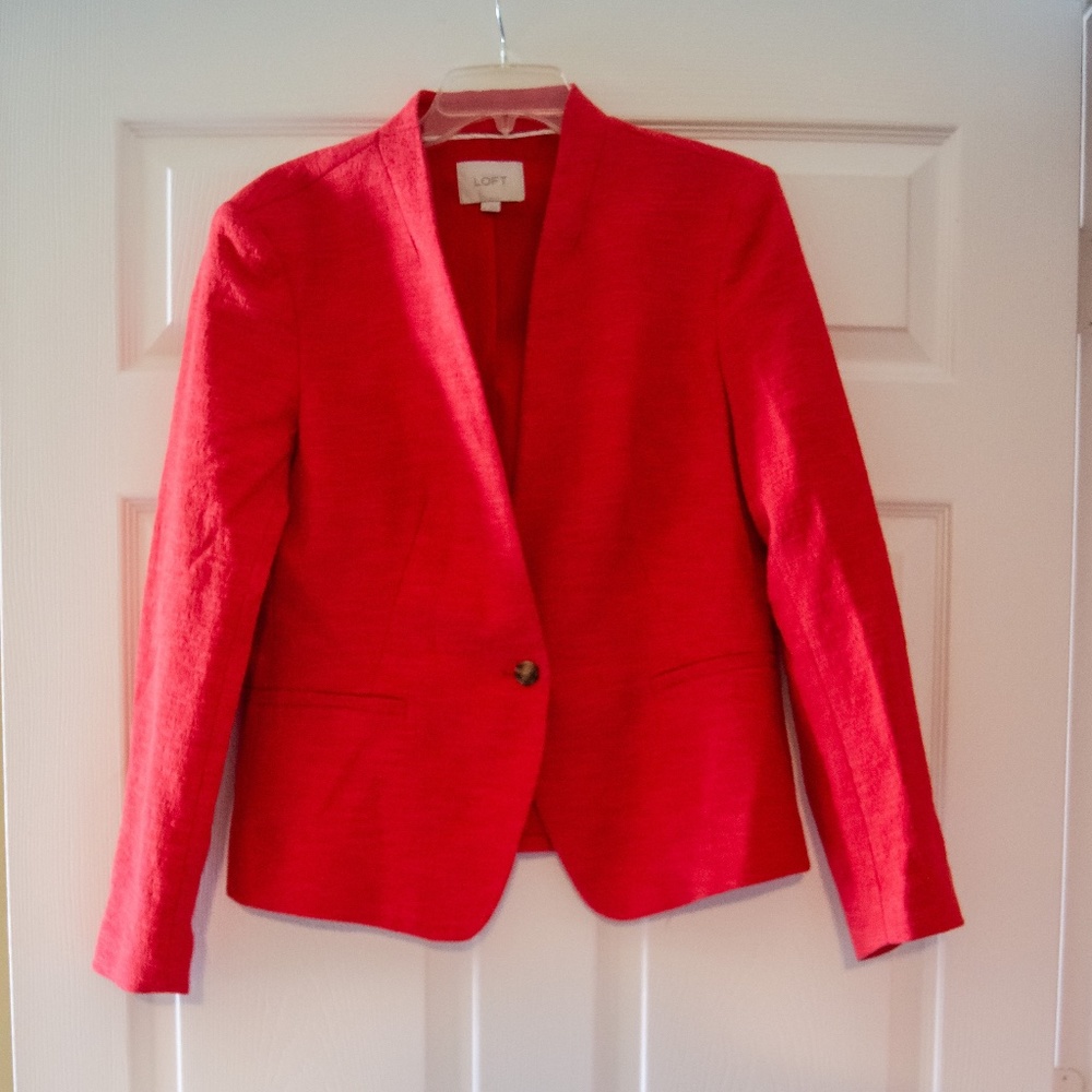 Textured Collarless Blazer in Watermelon LOFT EUC - Picture 2 of 5